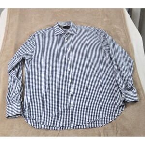 Etro Milano Shirt Men 44 Blue Gingham Plaid Button up Long Sleeve EUC